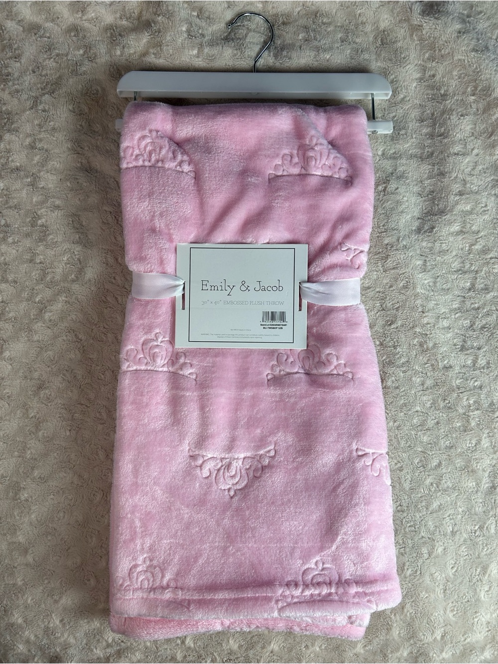 Emily & Jacob Pink Tiara Baby Blanket Embossed Plush Throw Enchante Accessories